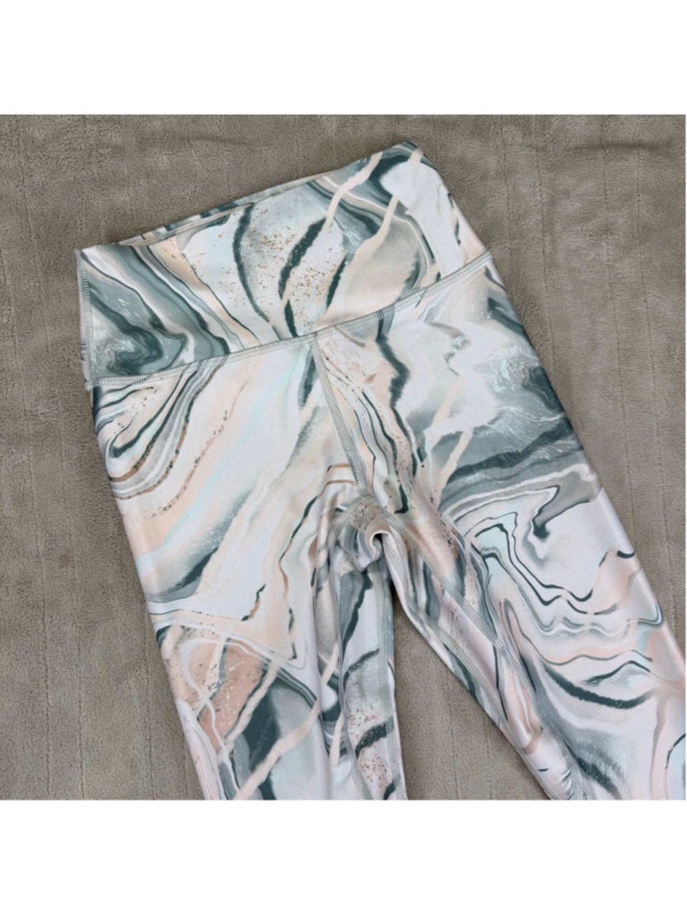 Women's Savvi White Green Marble Print Leggings Small